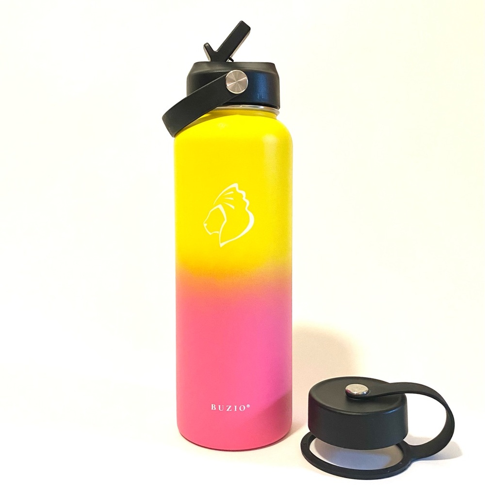 BUZIO Thermos Double Wall Insulated Stainless Steel Water Bottle / 2 caps 40oz